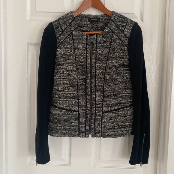 Ann Taylor Chic Black/Gray Wool Blend Tweed Jacket Blazer Career Women’s Size 6 - Picture 13 of 14
